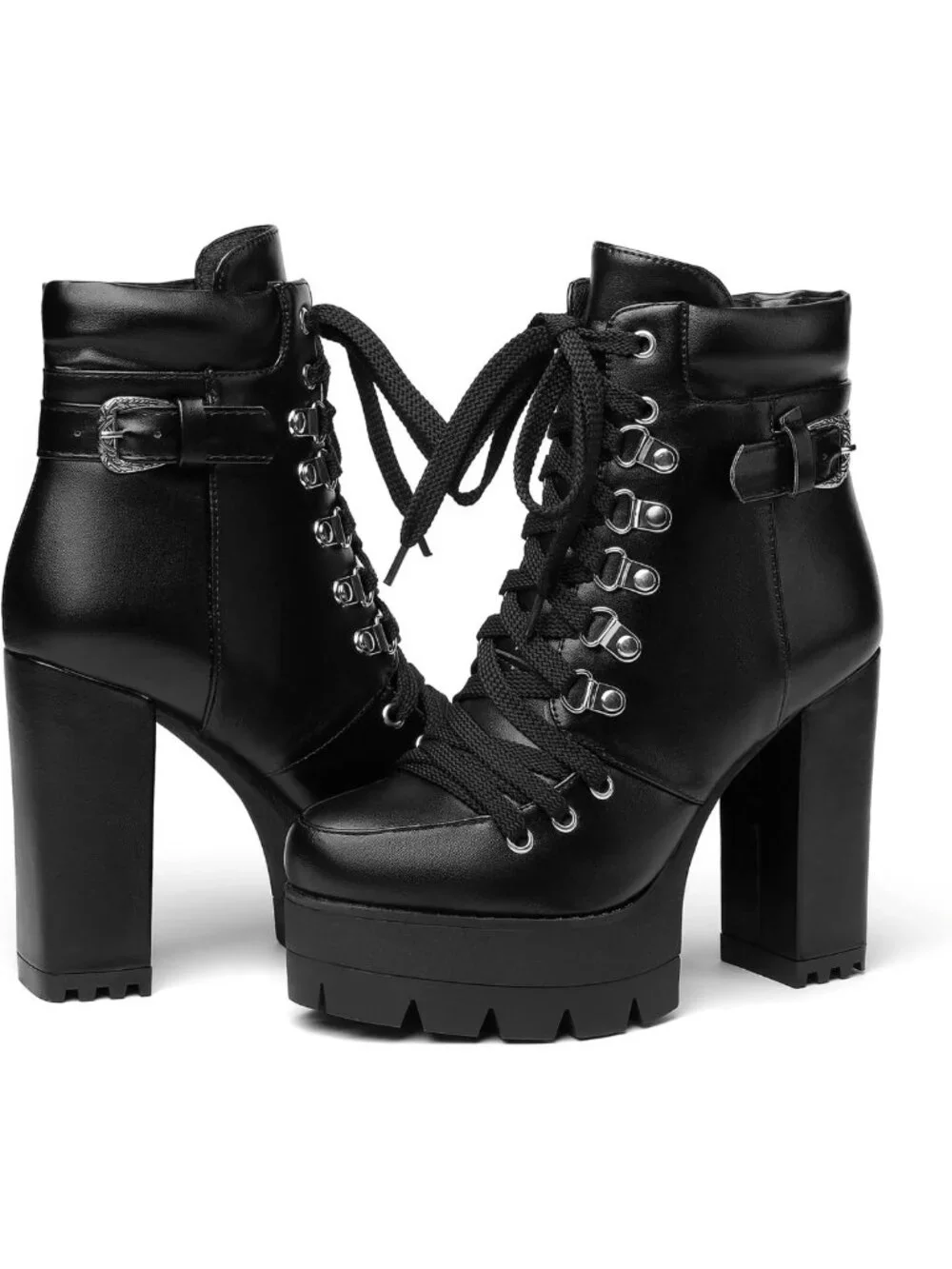 Chic Lace-Up Suede Ankle Booties - Round Toe Platform High Heels for Women